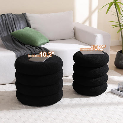 ONEVOG 16 Inch Small Ottoman Foot Rest, Sherpa Storage Ottoman for Toys, Black Vanity Stool Soft Tufted Fabric Pouf, Footstool Seat for Living Room, Dorm, Bedroom