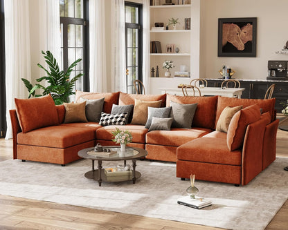 134.6" Oversized Modular Sectional Sofa, Large 6 Seater U Shaped Couch Deep Seat for Living Room, Apartment - Chenille Terracotta