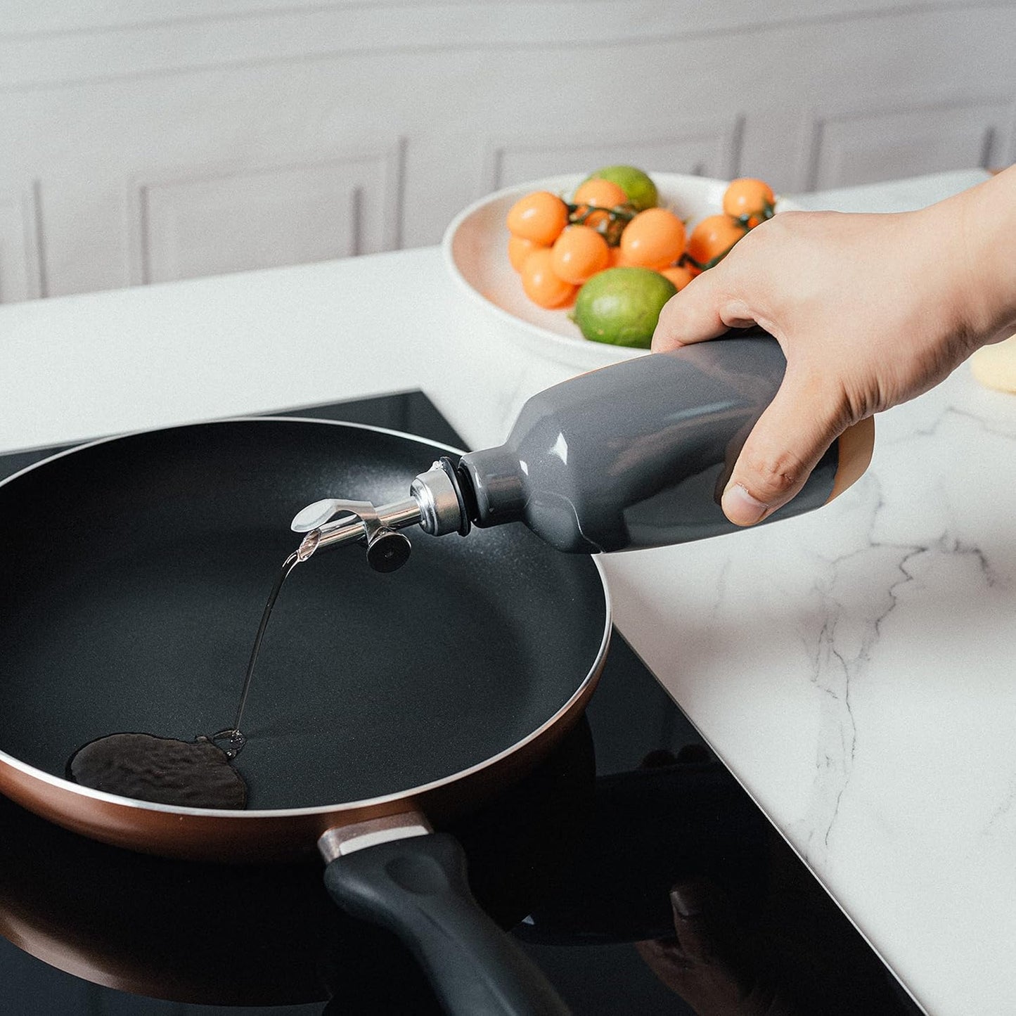 Olive Oil Dispenser Bottle Stoneware Ceramic, Cruet Protects to Reduce Oxidation, Suitable For Storage Of Oil, Vinegar, Coffee Syrups & Other Liquids - Stainless Steel Spout 14Oz