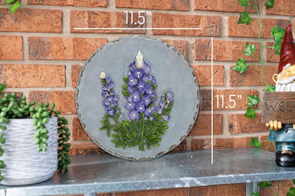 NAT & Jules Floral Colorful Dimensional Indoor Outdoor 12 inch Round Cast Resin Decorative Garden Stepping Stone, Patio, Walkway Sculpture Yard Art, Bluebonnet