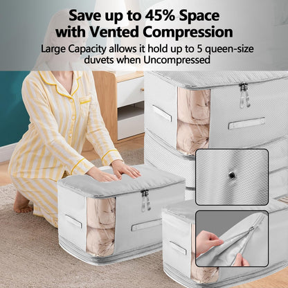4 Pack Space Saving Comforter Storage Bag with Handle, 3-Layer Compression Blanket Storage Bags