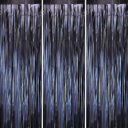 3 Pack 3.3 x 8.2 ft Matte Blue Foil Fringe Curtains, Dark Blue Tinsel Streamers Batman Party Decorations, Fringe Backdrop, Door Shimmer for Graduation, Birthday Backdrop for Men or Boy