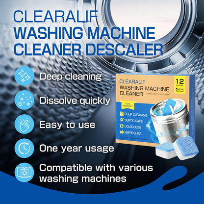CLEARALIF Washing Machine Cleaner 12 Pack,1 Year Supply, Clean Inside Drum and Laundry Tub Seal, Washing Machine Cleaner Tablets For HE Front Loader & Top Load Washer