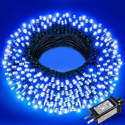 Christmas Lights Outdoor, 66FT 200 LED Christmas String Lights with 8 Modes Waterproof, Connectable Green Wire Twinkle Light for Tree Patio Garden Party Holiday Decorations, Blue