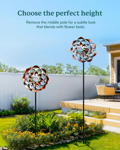 Solar Wind Spinner, Outdoor Metal Wind Spinners with Light, Windmill Decor for Yard Garden, Ideal Gifts for Birthday, Housewarming, Mother's Day, Christmas (13" W x 74" H)