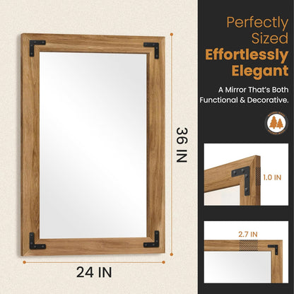 Bathroom Mirror for Wall with Wooden Frame, 36"x24" Solid Wood Vanity Mirror for Farmhouse, Bathroom, Bedroom Decor, Vertical or Horizontal Hanging