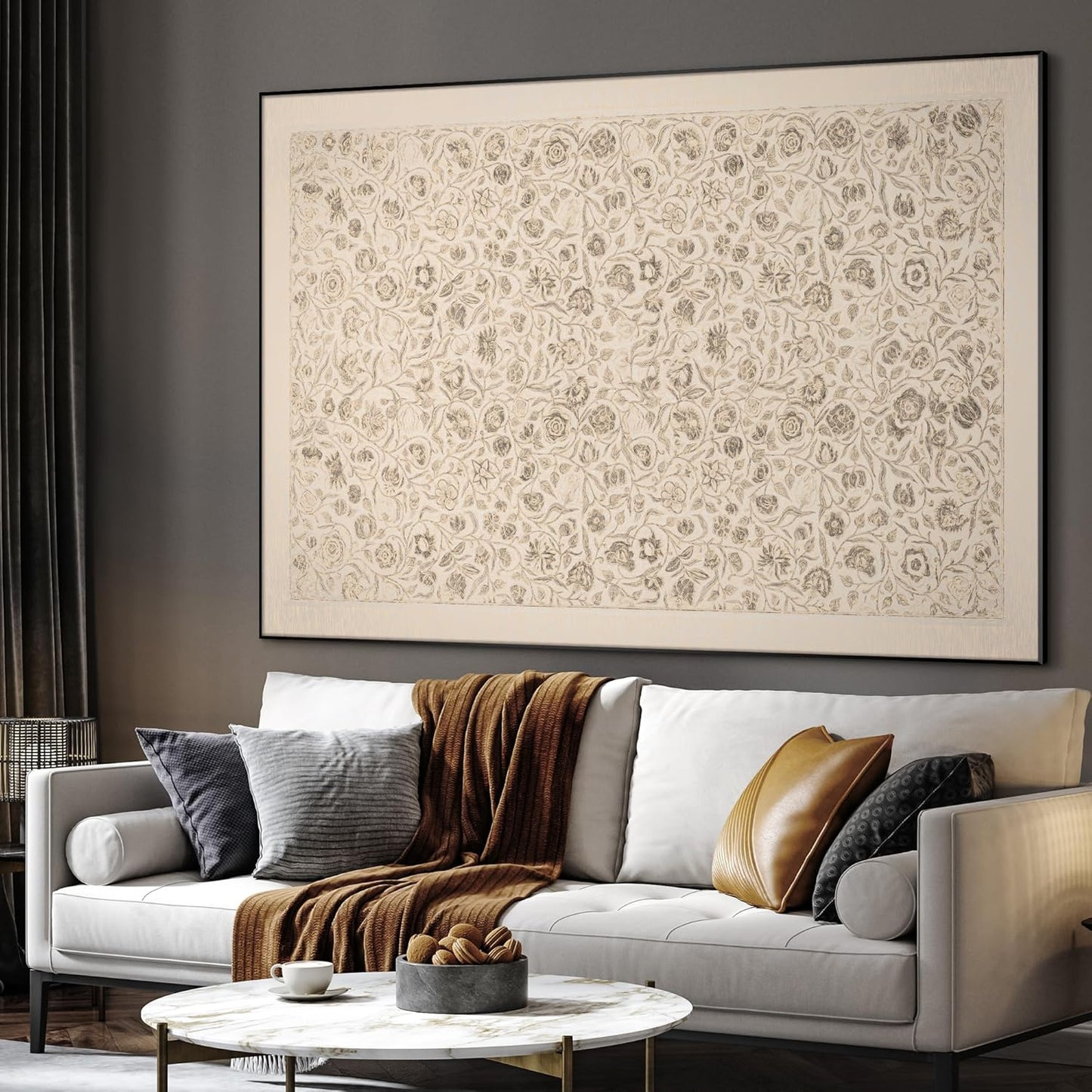 SIGNWIN 36"x46" Extra Large Framed Wall Art Vintage Botanical Sketch with Detailed Floral Pattern, Classic Nature Illustration for Home Living Room Bedroom Decor (Frame Assembly Required)