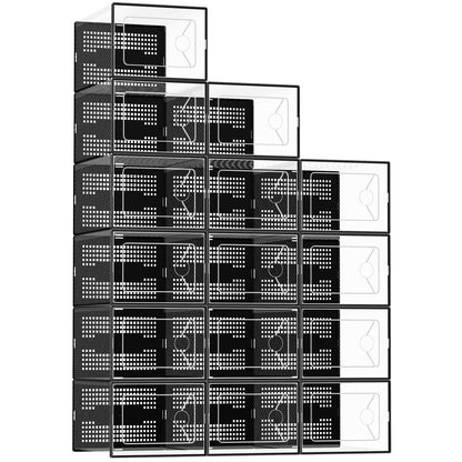 DUMOS Shoe Storage Boxes, 15-Pack Stackable Clear Shoe Containers with Lids, Display Sneaker Case
