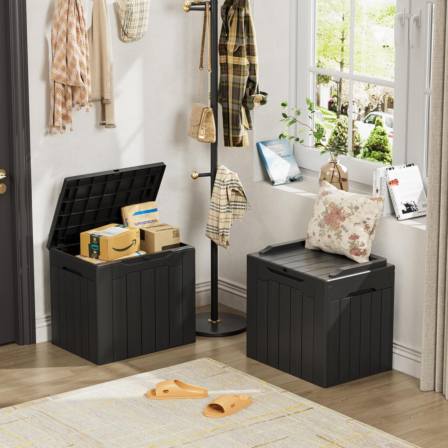 YESHOMY 30 Gal Plastic Storage Bins with Lid Stackable Box Organizers for Living Room, Office