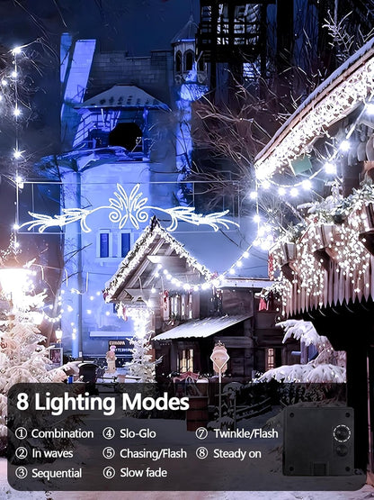 6 Pack 600 LED Solar String Lights for Outside, Solar Christmas Lights Outdoor with 8 Lighting Modes, Waterproof Green Wire Solar Powered Tree Light for Xmas Party Yard Garden Decorations (Cool White)