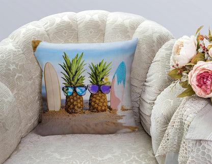 TSSOHU Yellow Pineapple with Glasses on The Sandbeach Throw Pillow Case Cushion Cover Couch Sofa Decorative Square 18x18 inches