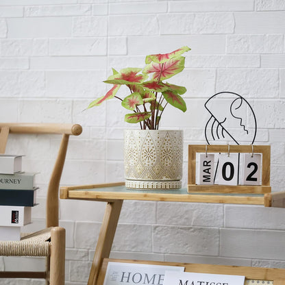 8 Inch + 6 Inch Indoor Plant Pot with Drainage Holes and Saucers, Ceramic Planter for Plants, Succulent Orchid Flower Pots