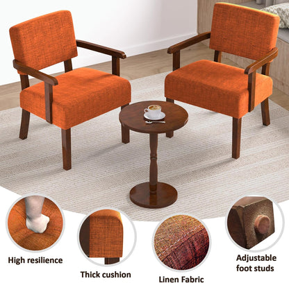 Accent Chair Set of 2 with Table, Living Room Chairs with Soft Seat and Armrests for Living Room Bedroom Reading Room Waiting Room (Orange), Linen, AC01