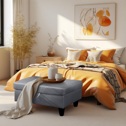 Ottoman Rectangular Storage Ottoman Bench, Faux Leather Footrest, Coffee Table, Stool Footstool with Hinged Lid for Living Room, Bedroom, Entryway, Gray, 28.5"x19"x17.5"