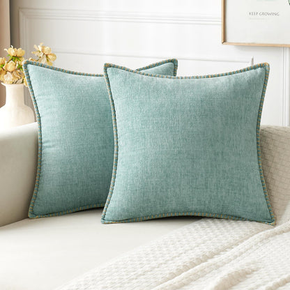 MIULEE Pack of 2 Couch Throw Pillow Covers 16x16 Inch Aqua Green Farmhouse Decorative Pillow Covers with Stitched Edge Soft Chenille Solid Dyed Spring Pillow Covers for Sofa Bed Living Room