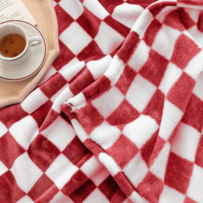 LOMAO Throw Blankets Flannel Blanket with Checkerboard Grid Pattern Soft Throw Blanket for Couch, Bed, Sofa Luxurious Warm and Cozy for All Seasons (Red, 50"x60")