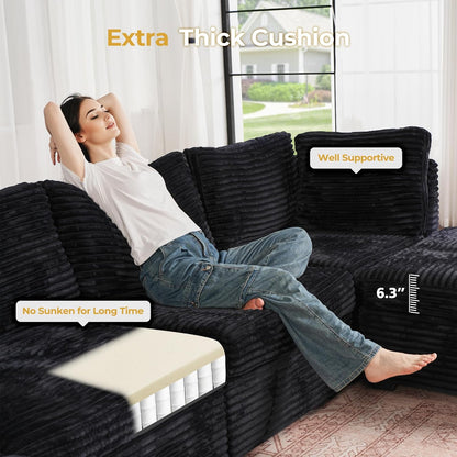 HOOOWOOO Modular Sectional Sofa,8 Pieces Sectional Couches for Living Room,131X98 L Shaped Cloud Couch with Ottoman Chaise Set(Black Velvet Corduroy)