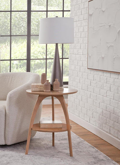 Martin Svensson Home LAX 20" Round End/Side Table with Storage, Light Oak