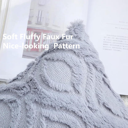 decorUhome Fall Throw Pillow Covers 26x26 Inch Set of 2, Soft Plush Decorative Faux Fur Blue Grey Solid Couch Pillow Covers, Accent Farmhouse Neutral Square Euro Pillow Cases for Sofa Bed Living Room