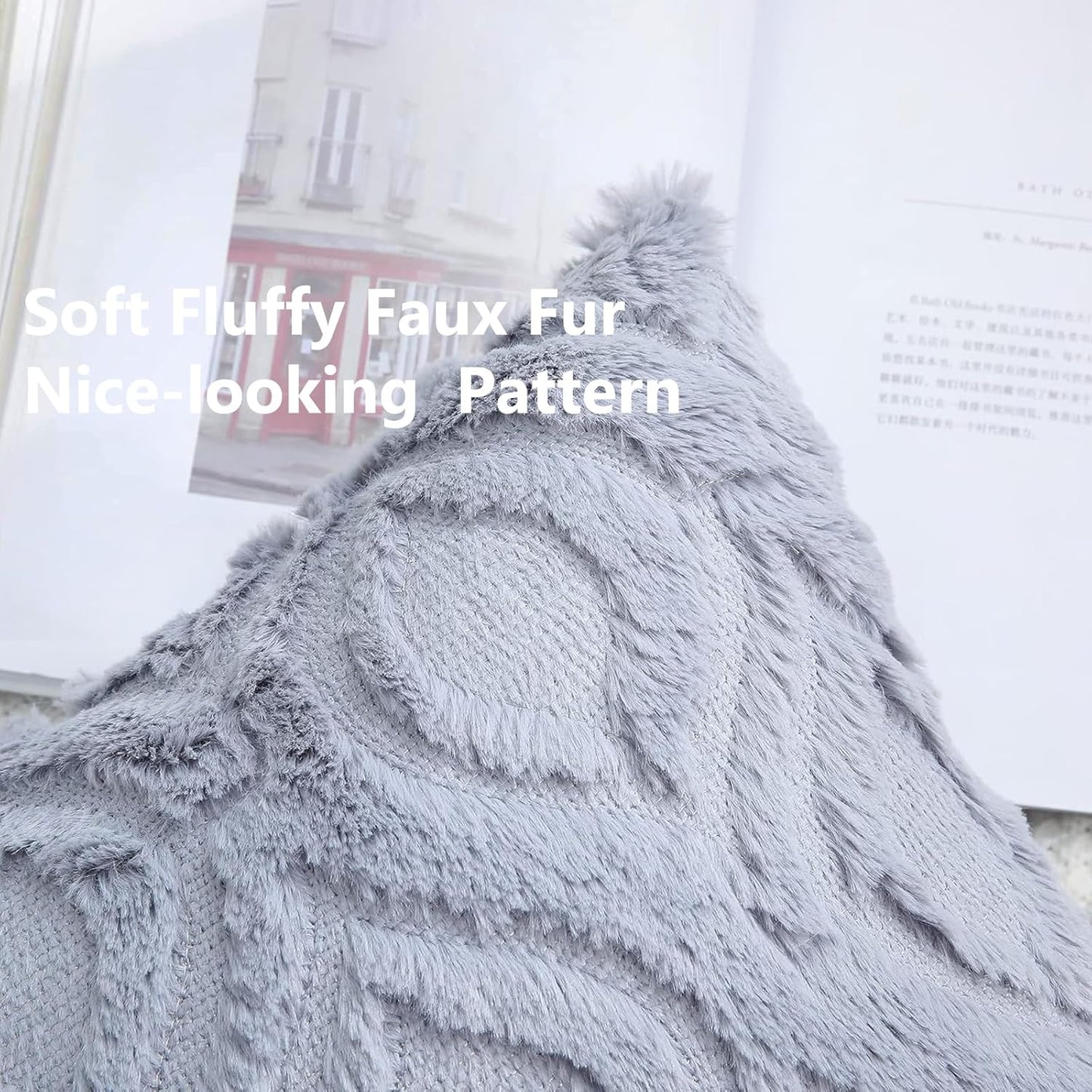 decorUhome Fall Throw Pillow Covers 12x20 Inch Set of 2, Soft Plush Decorative Faux Fur Blue Grey Solid Couch Pillow Covers, Accent Farmhouse Neutral Lumbar Euro Pillow Cases for Sofa Bed Living Room