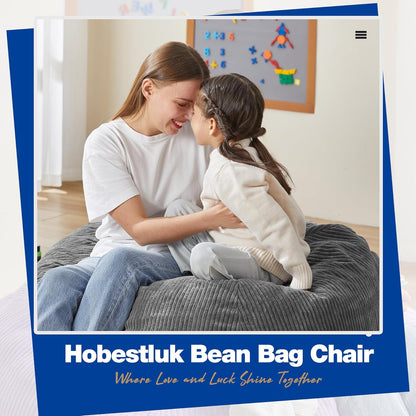 Hobestluk 4.5FT Bean Bag Chair Giant Bean Bag Chair with Filler Included Adult Bean Bag Chairs with Removable Cover for Bedroom Living Room - (Jumbo, Grey)