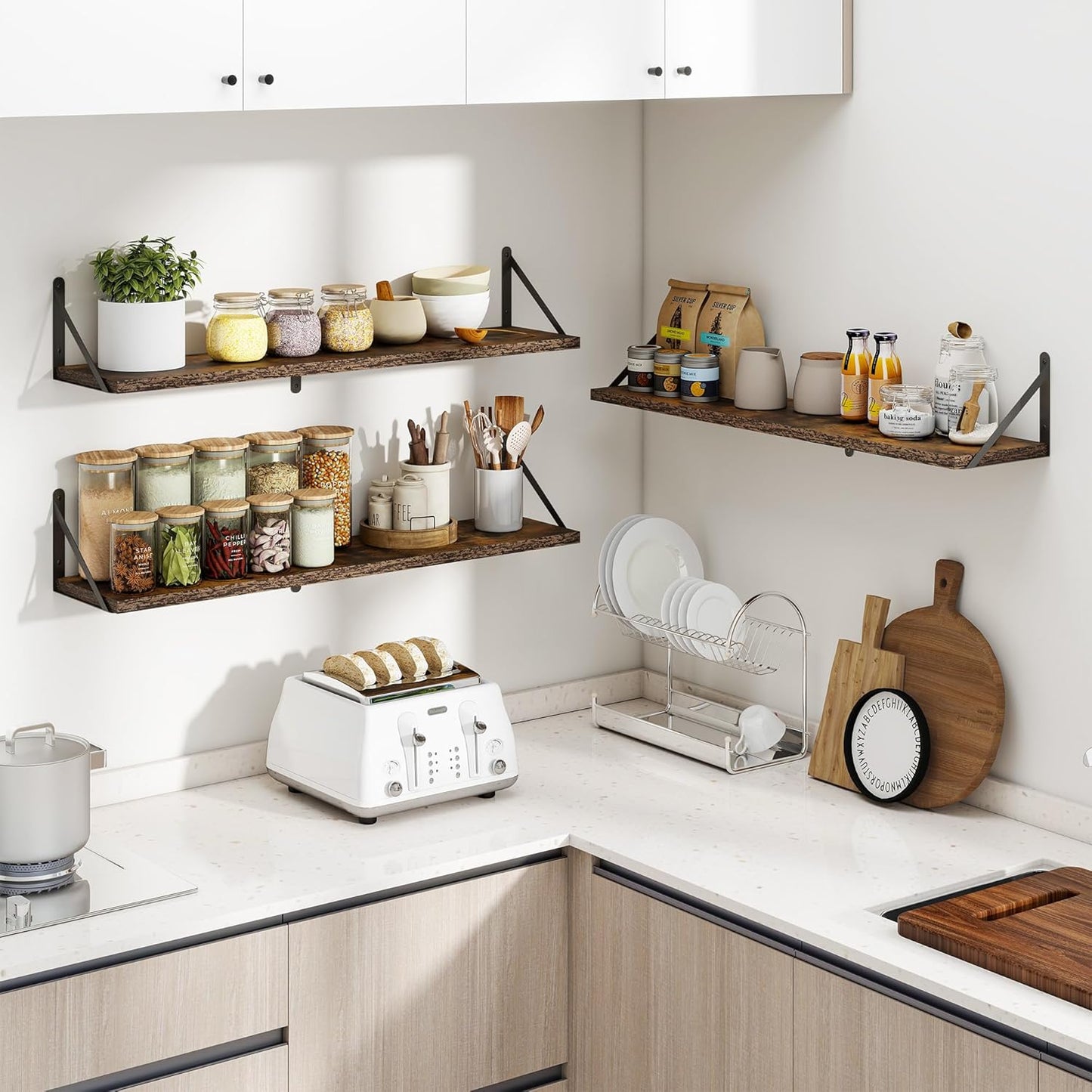 Heimlove 36 Inch Floating Bookshelves Set of 3,Heavy Duty Wall Mounted Bookshelves,Rustic Brown Wall Bookshelf for Living Room,Bedroom,Kitchen,Laundry Room Storage & Decor