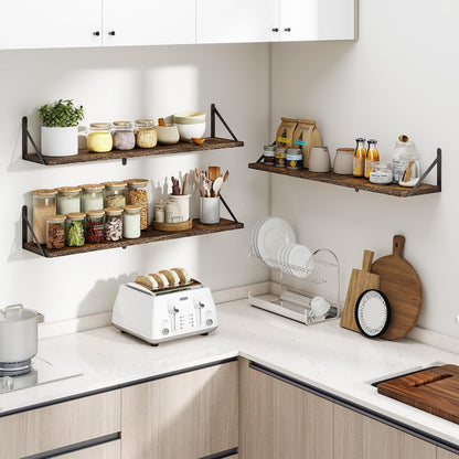 Heimlove 36 Inch Floating Bookshelves Set of 3,Heavy Duty Wall Mounted Bookshelves,Rustic Brown Wall Bookshelf for Living Room,Bedroom,Kitchen,Laundry Room Storage & Decor