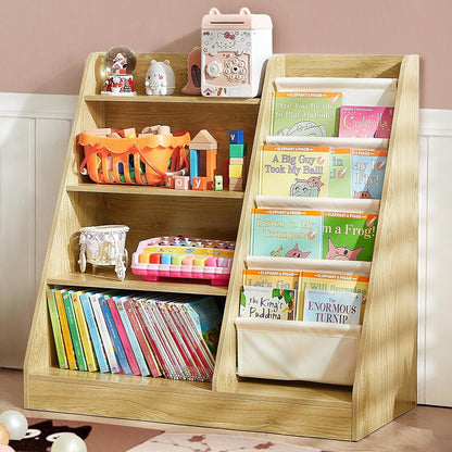 Kids Bookshelf, 4-Tier Kids Wooden Bookshelf with Toy Storage Montessori Toy Shelf, 32”L x 16”D x 32”H Nursery Bookshelves Childrens Bookcase Baby Toddler Book Shelf for Kids Rooms Clearance