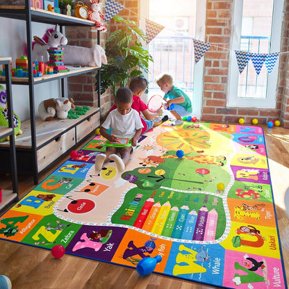 Kids Rugs for Playroom Washable, Educational and Fun Learning Rugs with ABC Alphabet Animals Shapes, Baby Toddler Children's Play Mat for Bedroom Classroom Nursery, 3x5 Feet