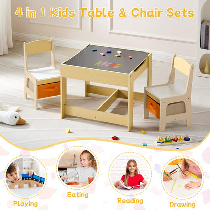 Kids Table and Chair Set, 3 in 1 Wooden Activity Table with Detachable Tabletop, Toddler Table and Chair Set with Storage Drawer, Kids Play Table for Children Art, Craft, Eating, Learning