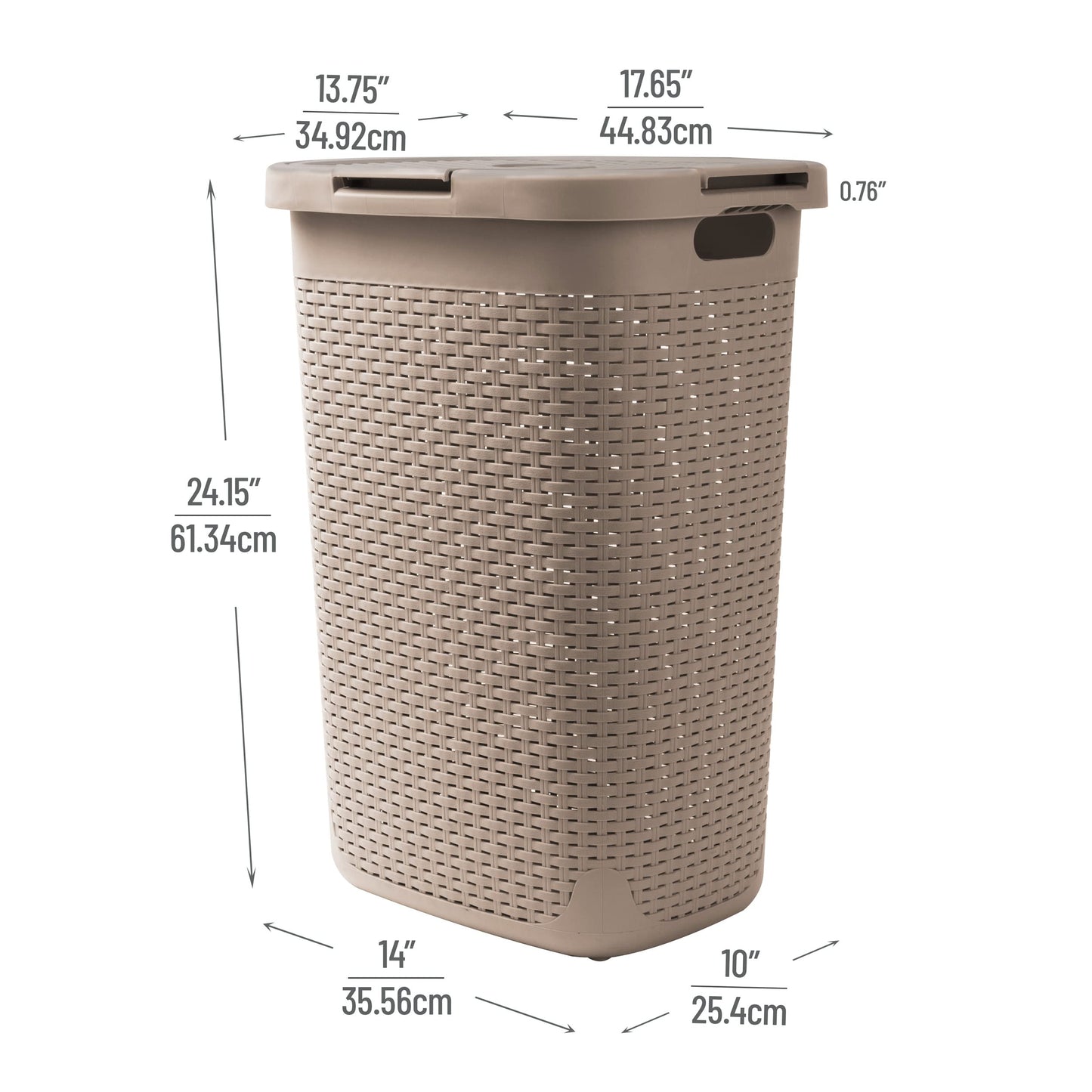 Mind Reader Slim Laundry Hamper with Lid, 60L Tall Clothes Basket, Narrow Tapered Design for