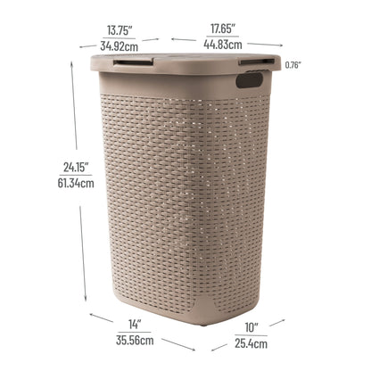 Mind Reader Slim Laundry Hamper with Lid, 60L Tall Clothes Basket, Narrow Tapered Design for
