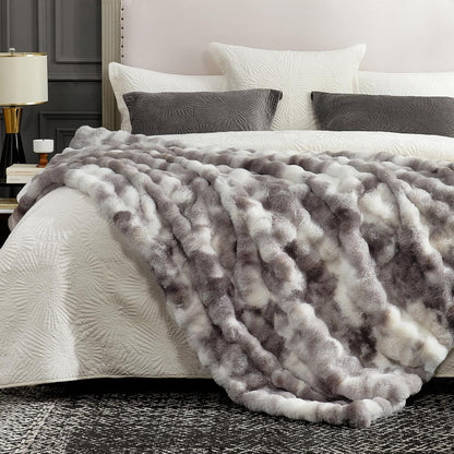 Cozy Bliss Faux Fur Throw Blanket for Couch, Fuzzy Soft Plush Thick Bubble Blanket for Sofa Bedroom Living Room, 50 * 60 Inches Tie-dye Taupe