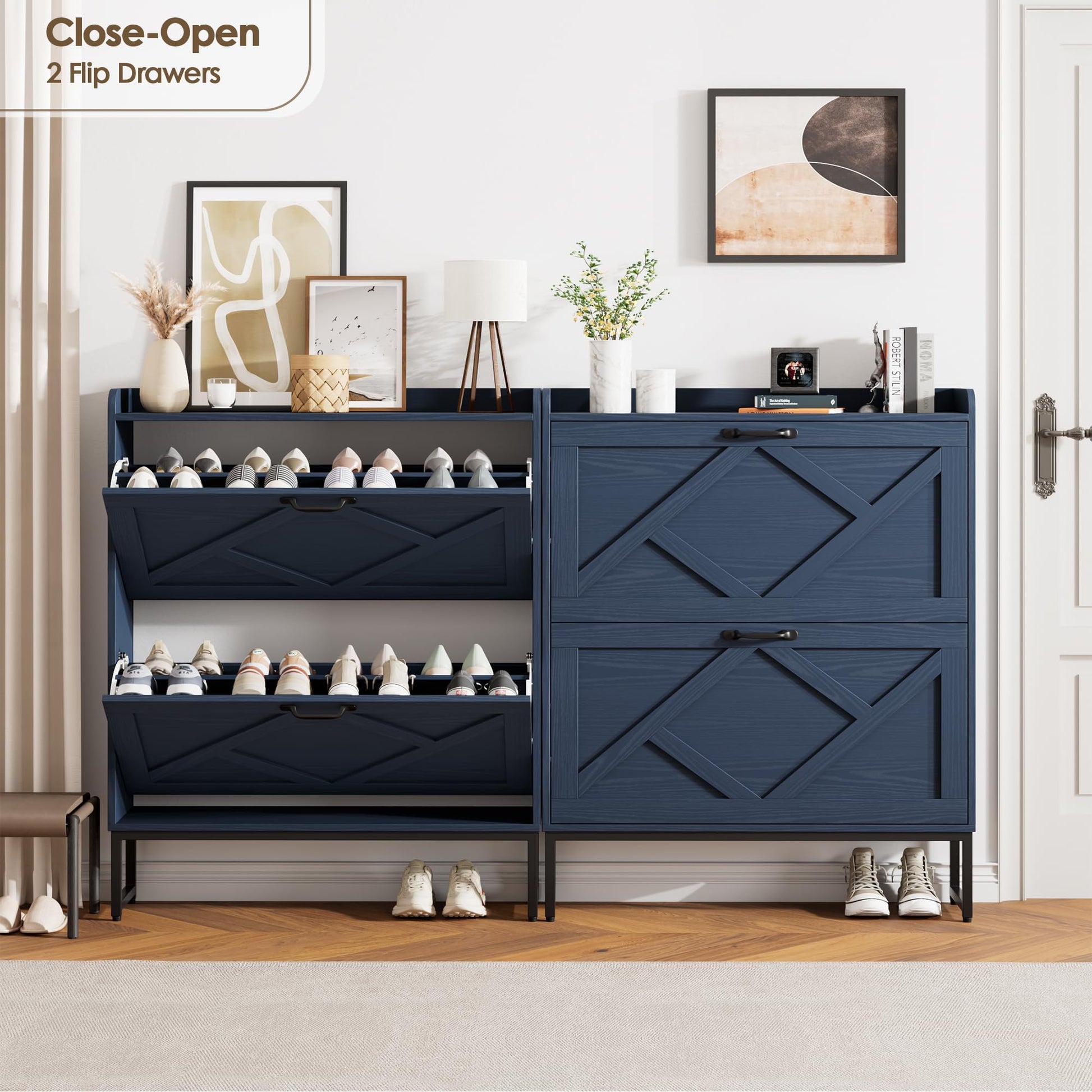 Nicetree Shoe Storage Cabinet, Shoe Cabinet with 2 Flip Drawers, Narrow Shoe Rack Cabinet