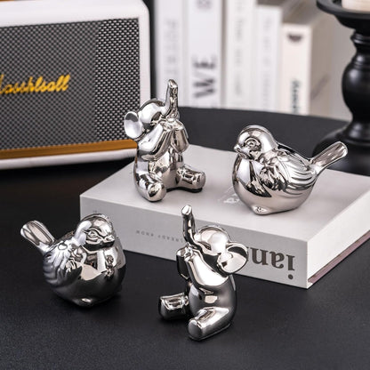 Loving Pair of Small Silver Elephant Statues Silver Home Decor Modern Boho Style Figurine Decorative Ornaments for Living Room, Bedroom, Office Desktop, Cabinets, Shelf