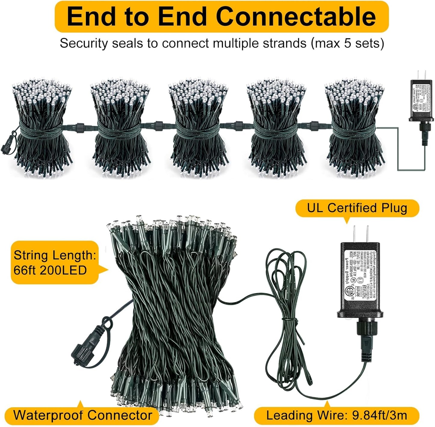 Christmas Lights Outdoor, 66FT 200 LED Christmas String Lights with 8 Modes Waterproof, Connectable Twinkle Light Green Wire for Indoor Xmas Patio Yard Party Holiday Decorations, Multicolor