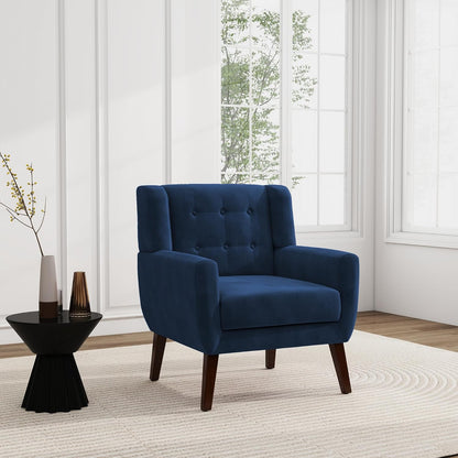 UIXE Accent Chair, Velvet Upholstered Armchair for Living Room, Modern Club Arm Chairs Comfy Single Sofa Button Tufted Bedroom Reading Seat - Royal Blue, Set of 1