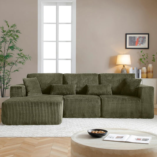 Modular Sectional Sofa Cloud Sectional Couch, 135" Comfy Fluffy L Shaped Olive Green Couches for