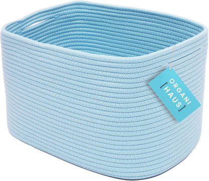 OrganiHaus Woven Storage Baskets for Organizing, Cotton Rope Organizer Bins for Shelves, Closet & Nursery, Dog Toy Basket, Decorative Bins for Toys, Towels & Books - 15x10x9, Blue