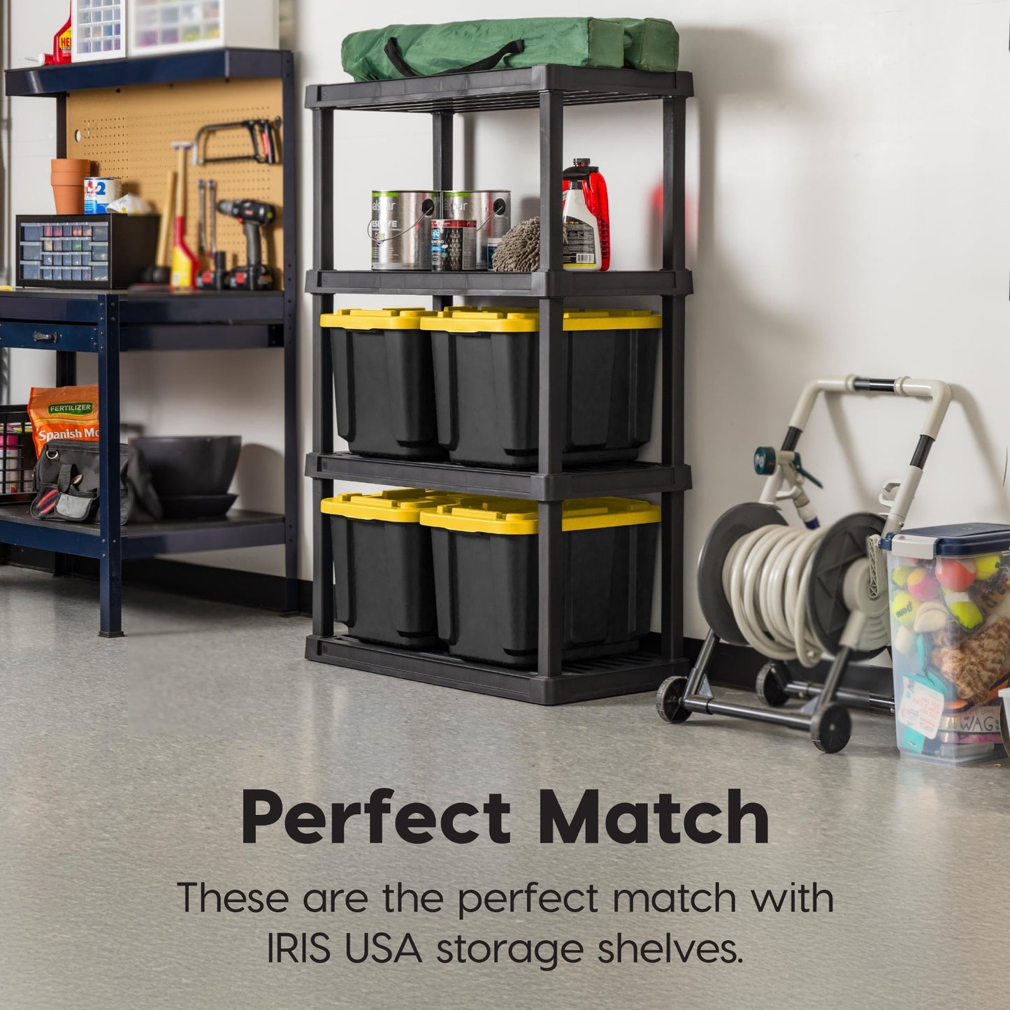 IRIS USA 4-Pack 12 Gal Heavy Duty Storage Tote Bins with Lids, Black/Yellow