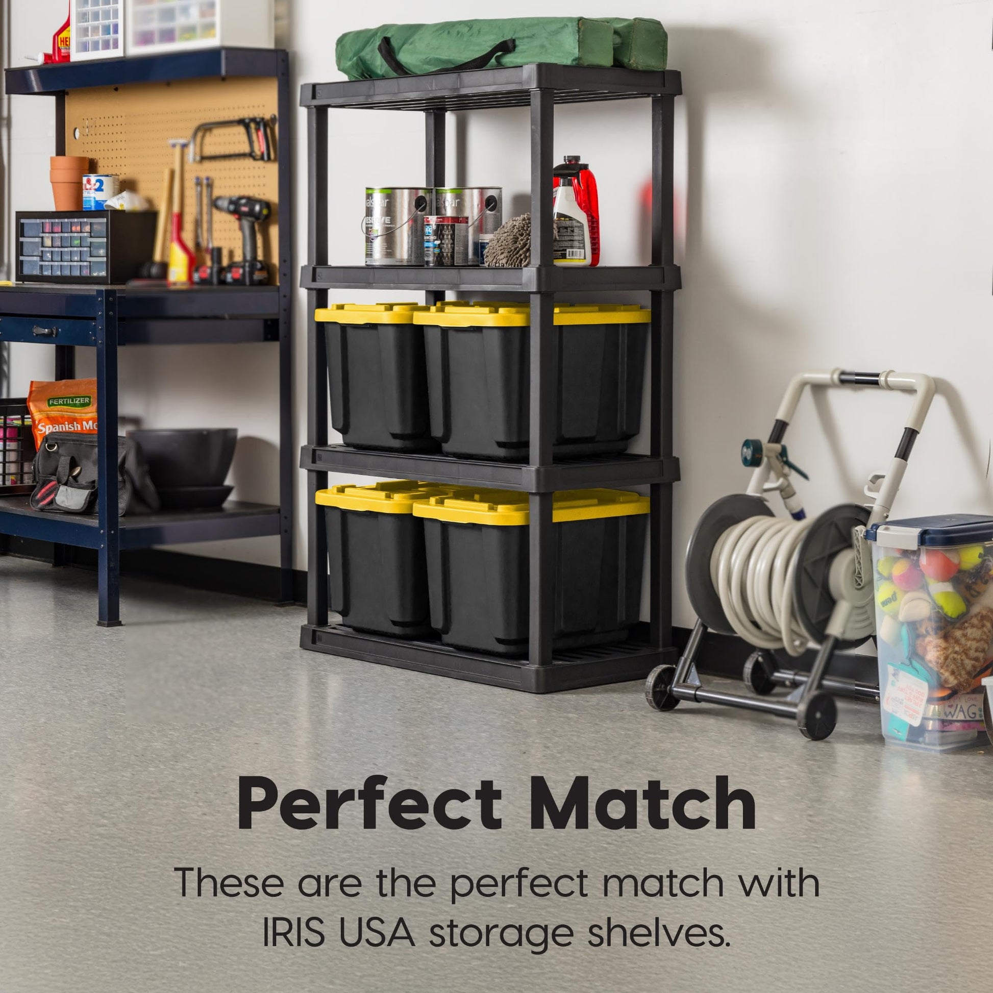 IRIS USA 4-Pack 12 Gal Heavy Duty Storage Tote Bins with Lids, Black/Yellow