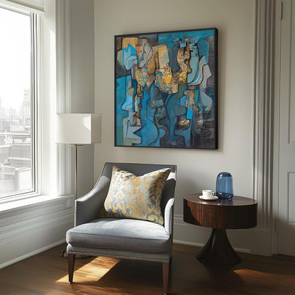 Large Framed Blue Modern Abstract Wall Art for Living Room, Canvas Paintings Artwork for Walls, Minimalist Art Prints Pictures for Hallway Bedroom Office Wall Decor -30x30 Inch