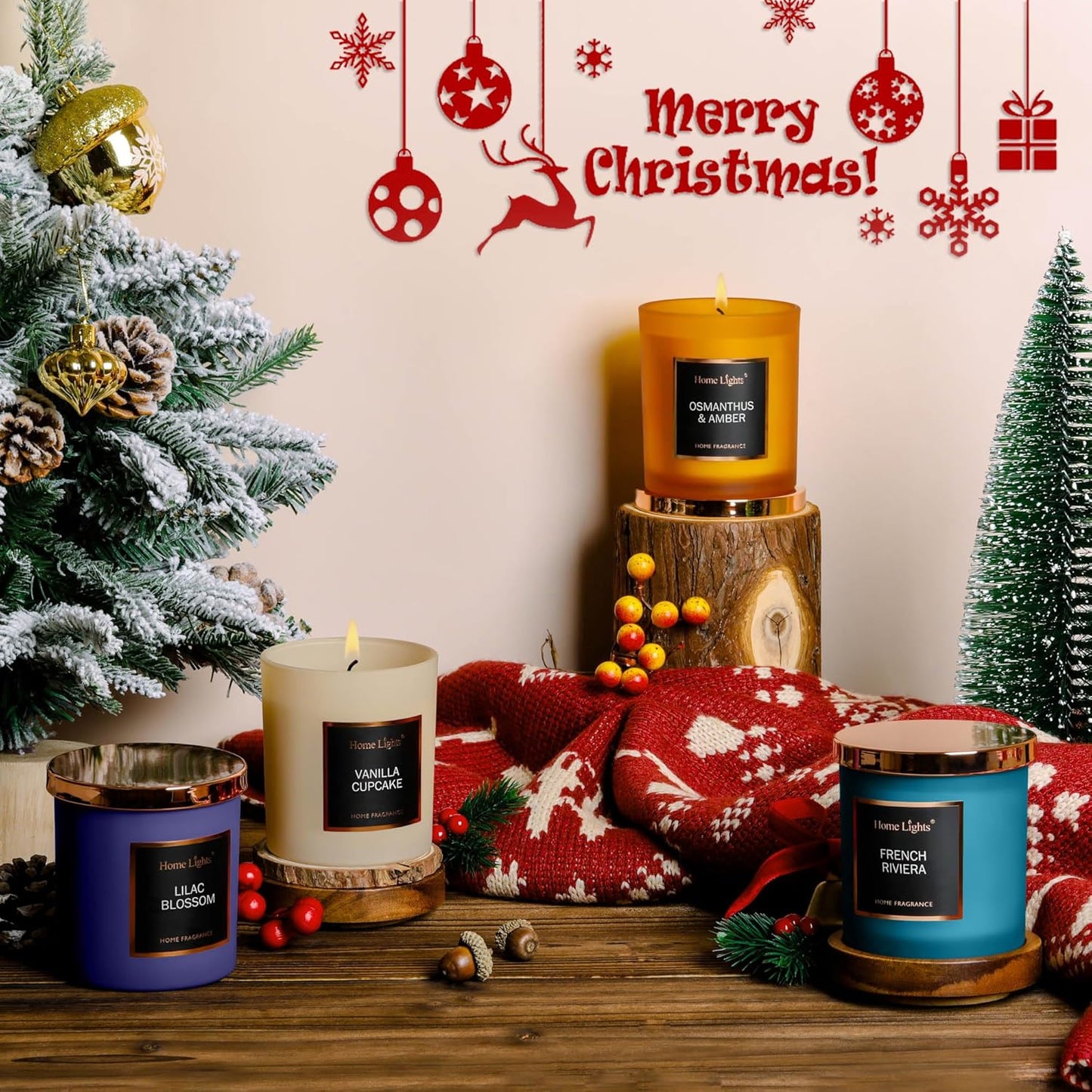 HomeLights Scented Candle Gift Set, Natural Soy Wax Candles, 4 Pack Long Lasting Up 140 Hours, Aromatherapy Candles for Women Men Birthday Thanksgiving Christmas