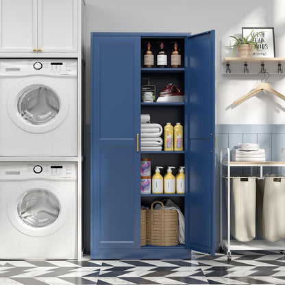 Kitchen Pantry Cabinet,71”Blue Metal Pantry Storage Cabinets with Doors and 4 Adjustable Shelves,Kitchen Cabinet with 2 Gold Handles,Tall Cabinet for Livingroom,