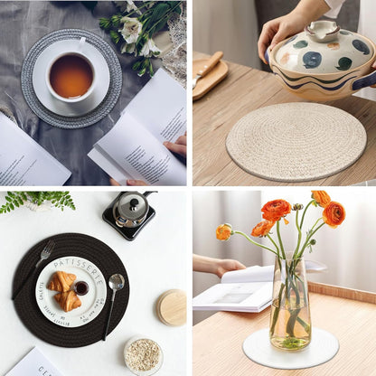 Round Placemats Set of 6, Cotton Rope Woven Table Mats, Hot Pads for Kitchen, Non Slip Heat Resistant Place Mats, 13 Inches Braided Placemat for Farmhouse Decor and Kitchen Table Decor (Gray)