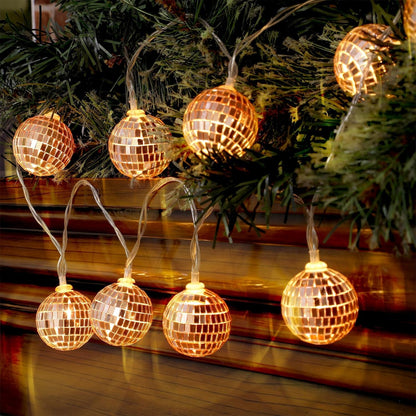 Zhanmai 30 LED Disco Ball String Lights Decor Lighted Mini Mirror Disco Balls Ornaments for 70s 80s Party Supplies Club(1.57 Inch Ball,Rose Gold)