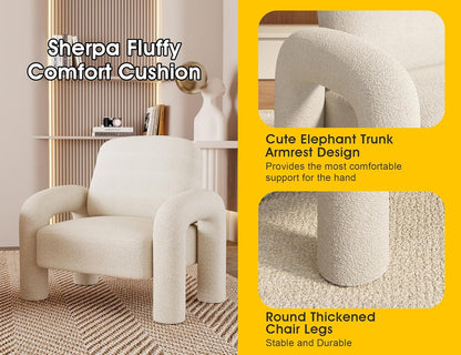 Modern Sherpa Accent Chair, Teddy Upholstered Arm Single Sofa, Cozy Fluffy Reading Chair for Living Room, Bedrooms, Corner (Cream White)