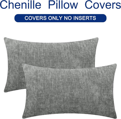 CaliTime Throw Pillow Covers Decorative 16 X 26 Inches Pack of 2 Cozy Chenille Cushion Cases for Couch Sofa Bed Living Room Home Medium Grey