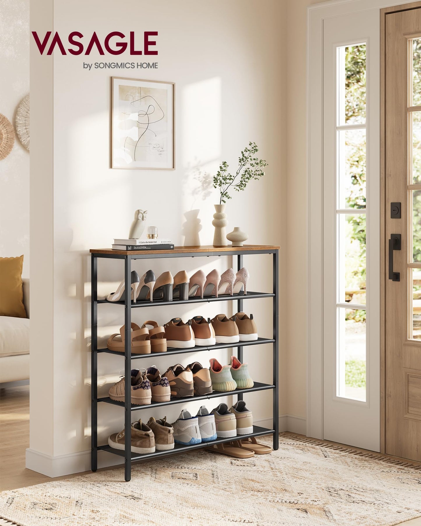 VASAGLE 5-Tier Shoe Rack, Large Shoe Storage Organizer for Closet, Entryway, 18-24 Pairs, with 4