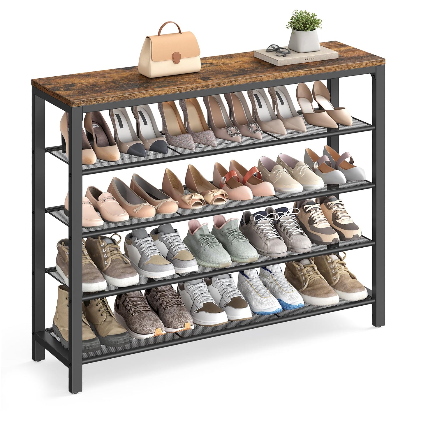 VASAGLE Shoe Rack, 5-Tier Shoe Storage Organizer with 4 Metal Mesh Shelves for 16-20 Pairs and